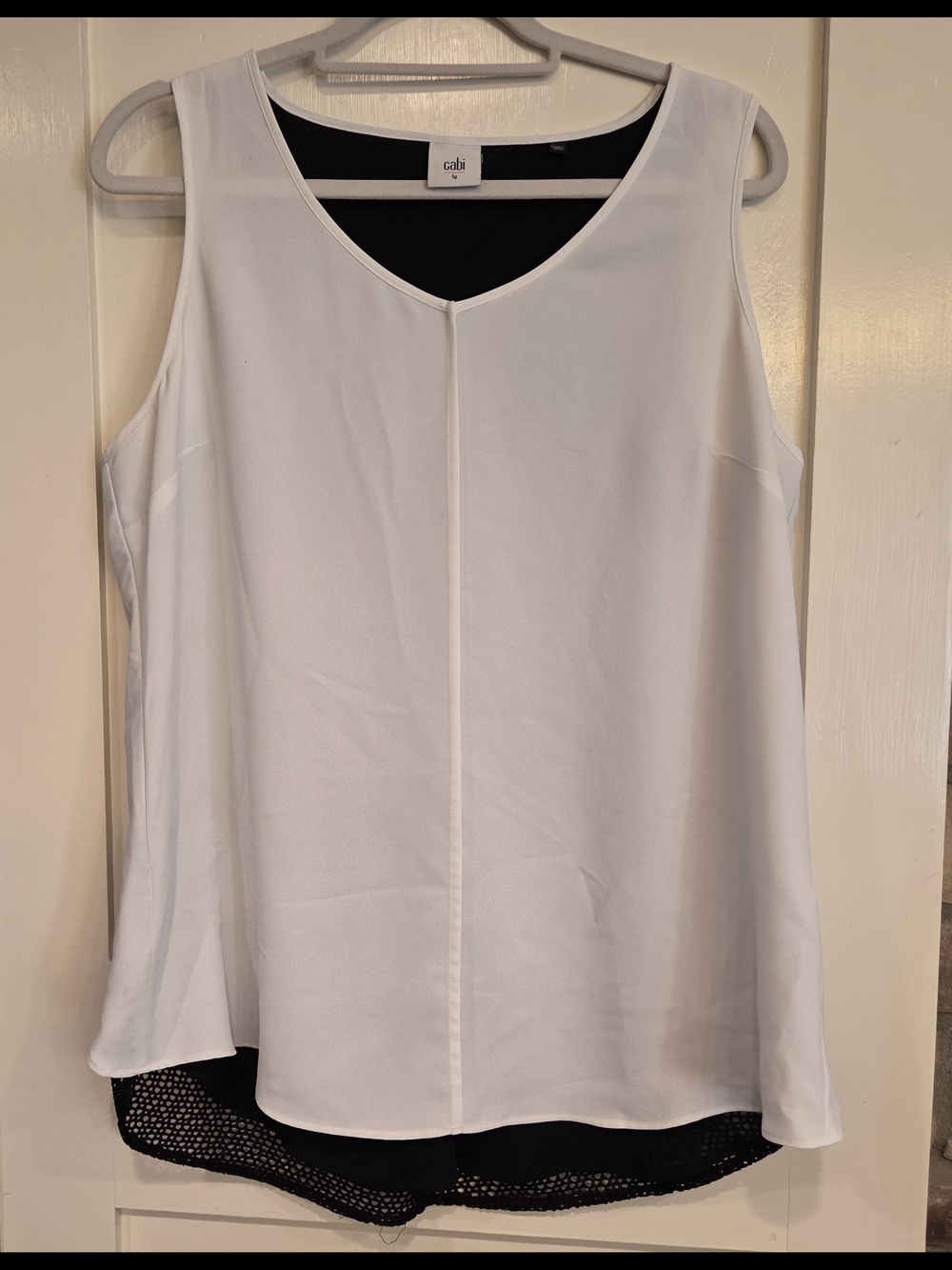 CAbi Black & White Domino  V-Neck Tank with Split Black Underlay